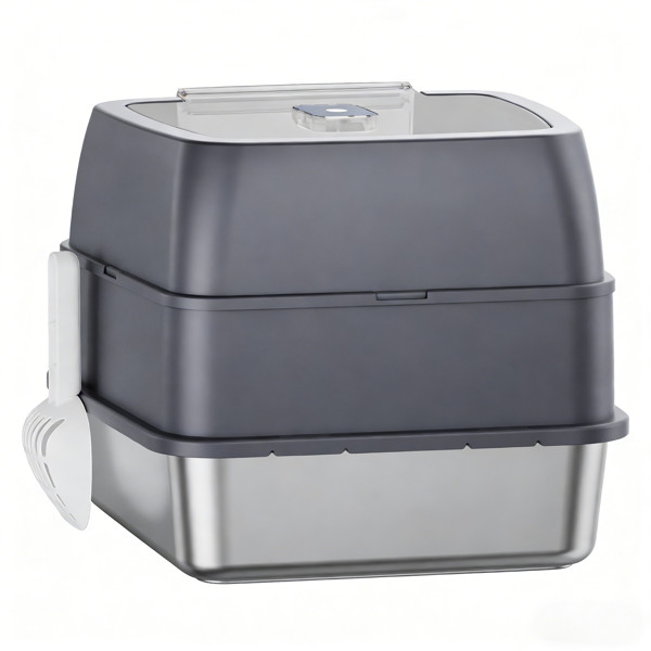 Galaxy Enclosed Gray Cat Litter Box Easy Clean Anti-Spill For Indoor Cats