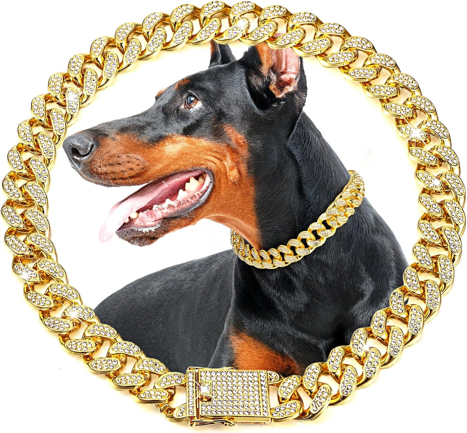 Dog Chain Collar Gold 20 Mm Wide Diamond Collar Large Dog Necklace Metal Pet Cry
