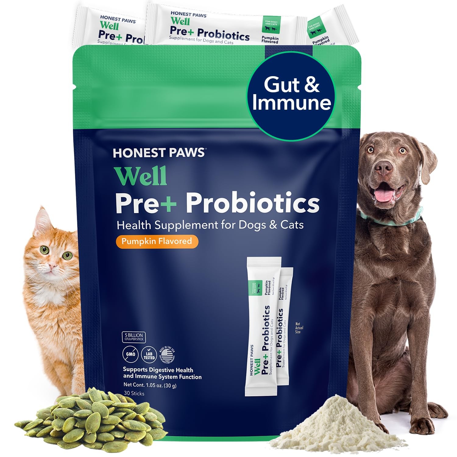 Honest Paws Probiotics for Dogs Dog Digestion Gut Health Probiotic Powder wi…