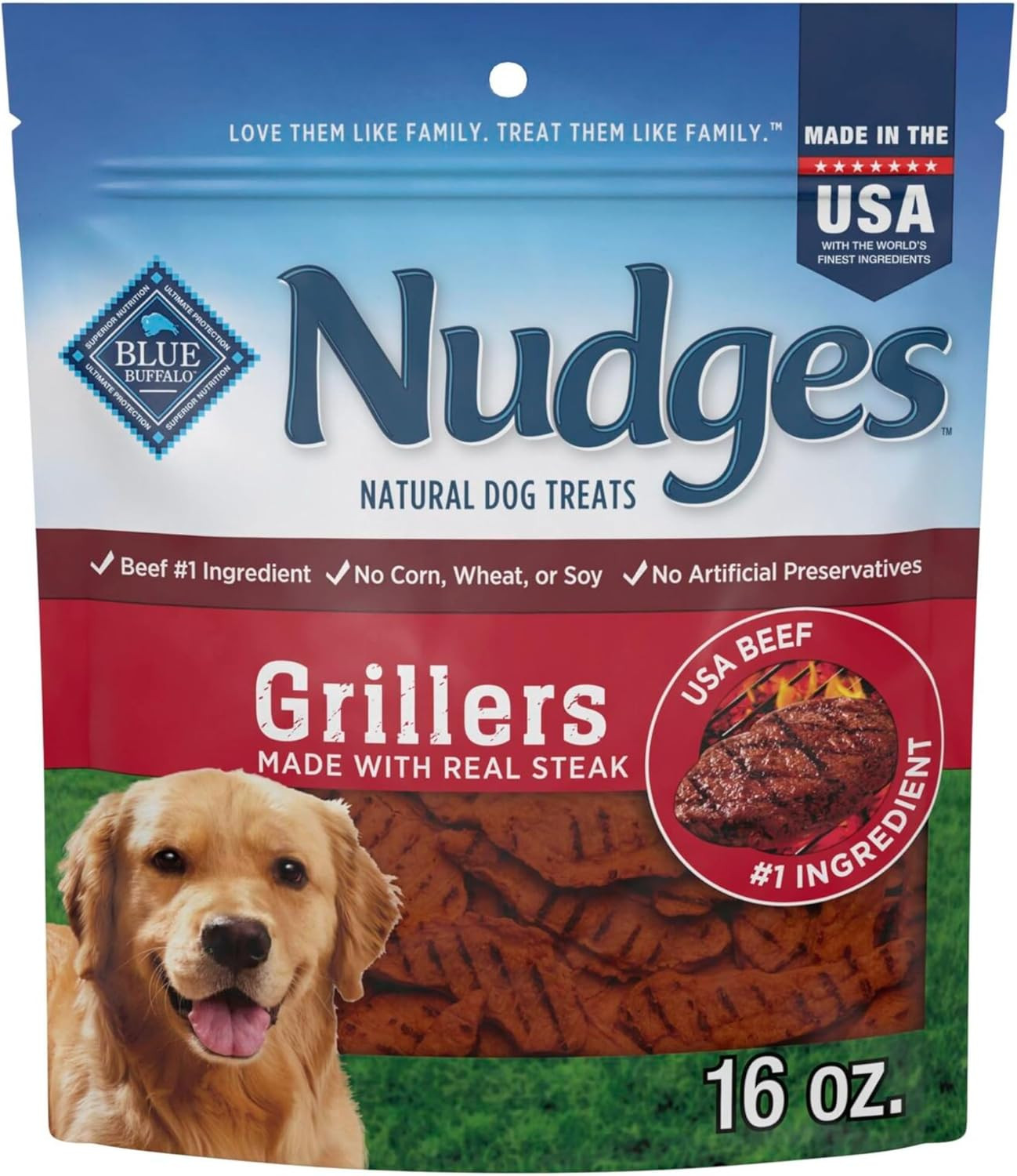 New Nudges Grillers Dog Treats Real Steak 16oz Bag Fast Shipping