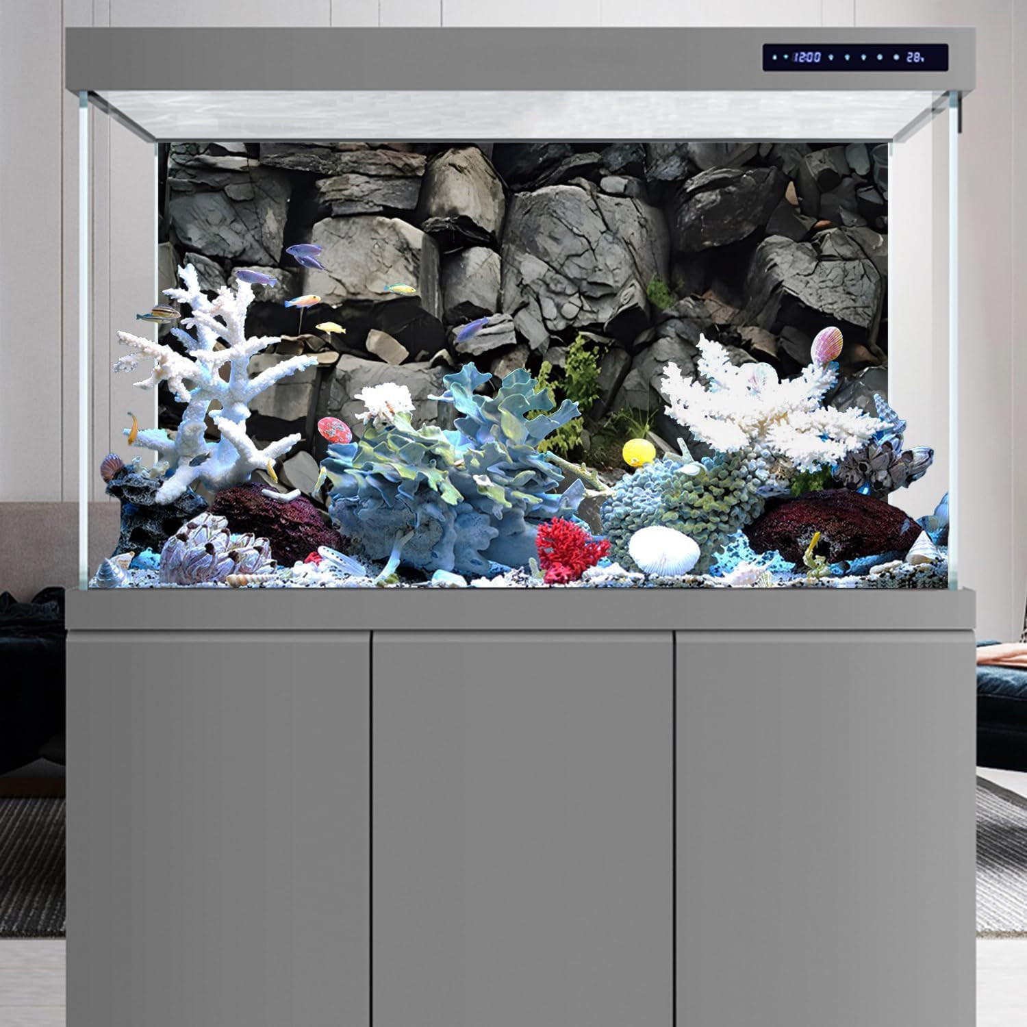 48X24 Inches Stone Aquarium Background Grey Rock Fish Tank Background Rocky T…