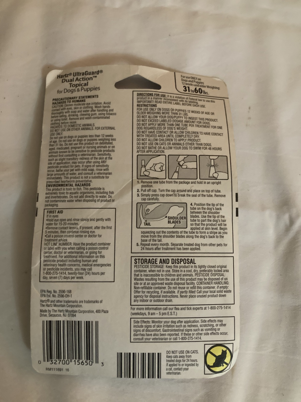 3 Hartz ultra guard dual action topical kills fleas ticks dog puppy 31 to 60 lbs
