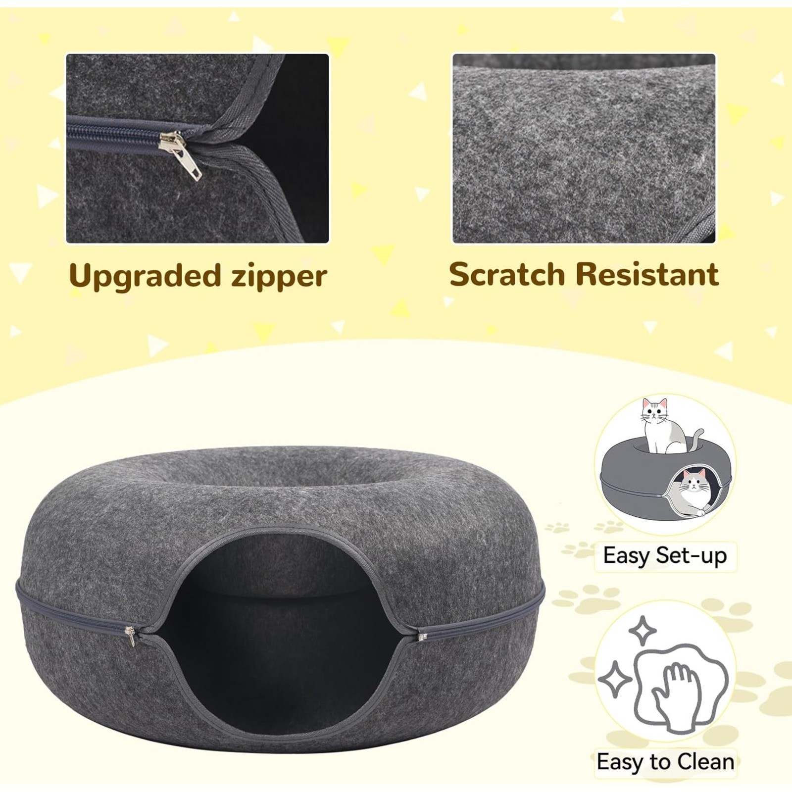 Cat Cave EXTRA LARGE Tunnel Bed Indoor Cats Donut Interactive Nest House Gray