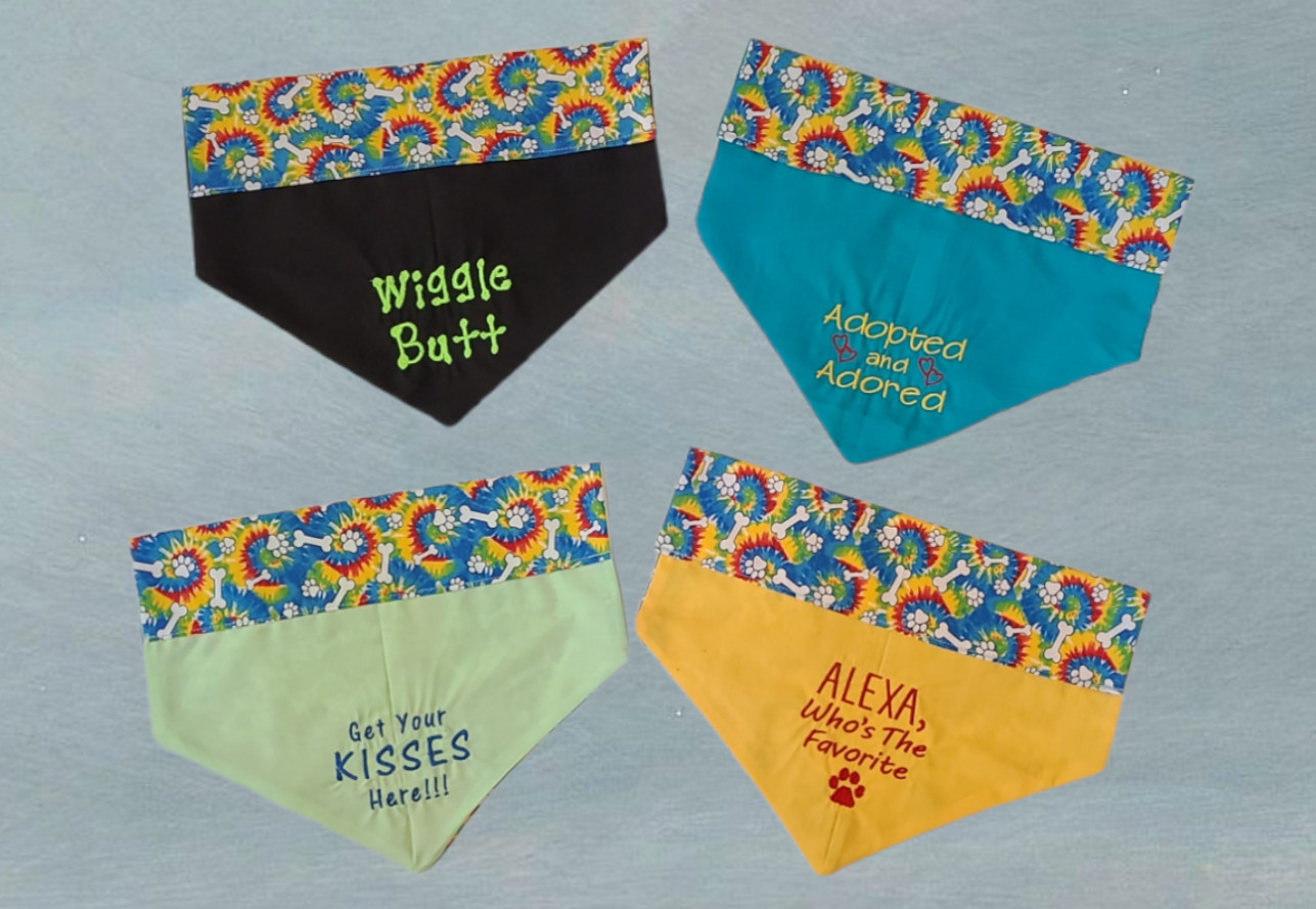 PERSONALIZED reversible embroidered over the collar DOG BANDANA – Design Ur Own!