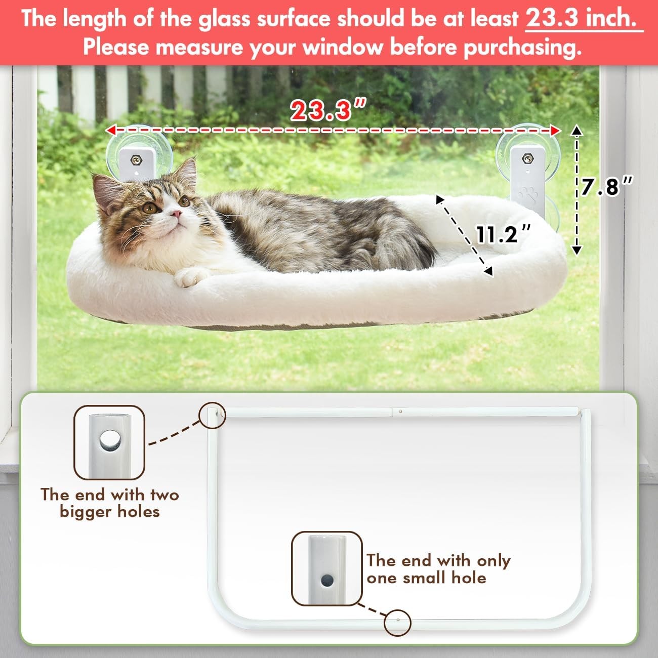 Foldable Cordless Cat Window Perch Hammock 40lbs Heavy Duty Suction Cups Metal