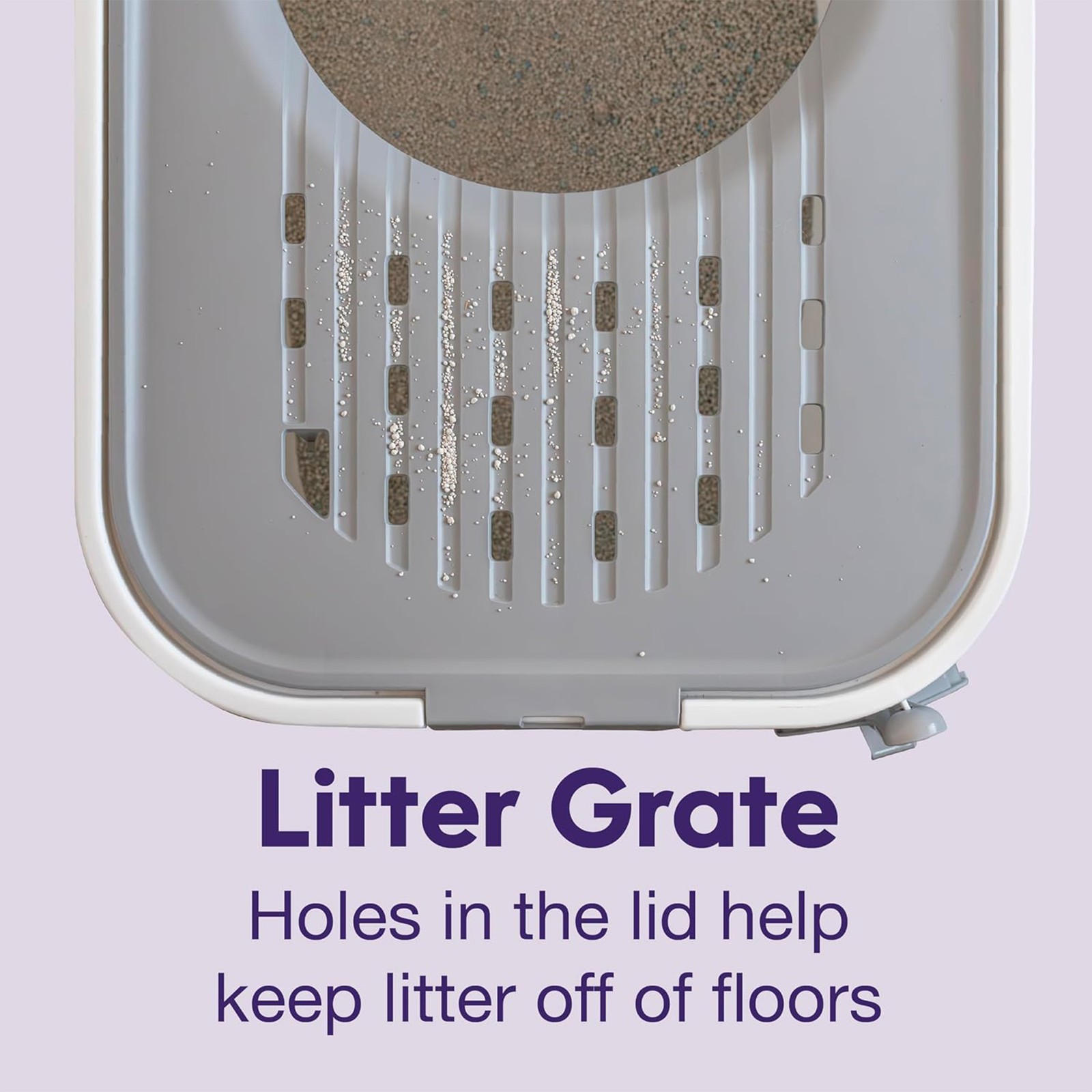 Litter Genie Large Cat Litter Box, Top Entry w/ Catching Lid & Scoop, White/Gray