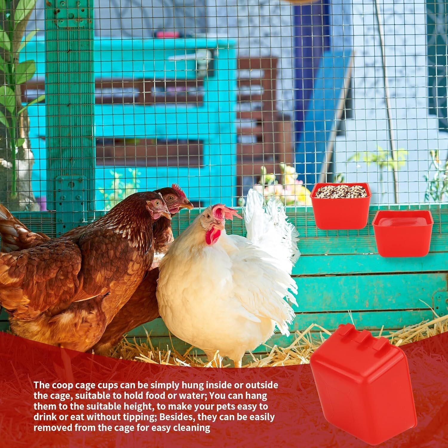 20/40/60× Chicken Poultry Hanging Water Feed Cage Cups Rabbit Bird Feeder Bowls