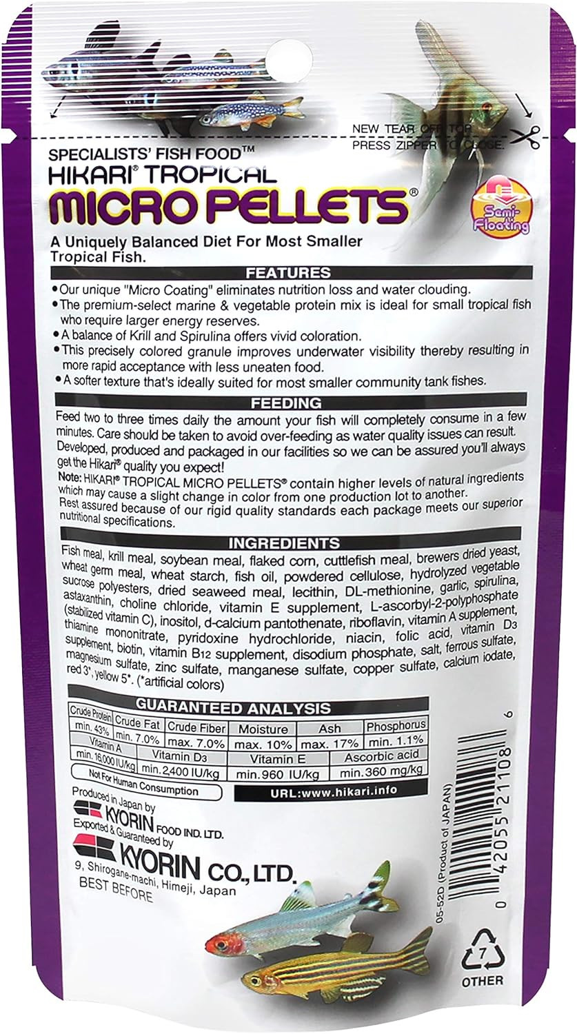 Hikari Tropical Semi-Floating Micro Pellets Fish Food, 0.77 Oz (22G)