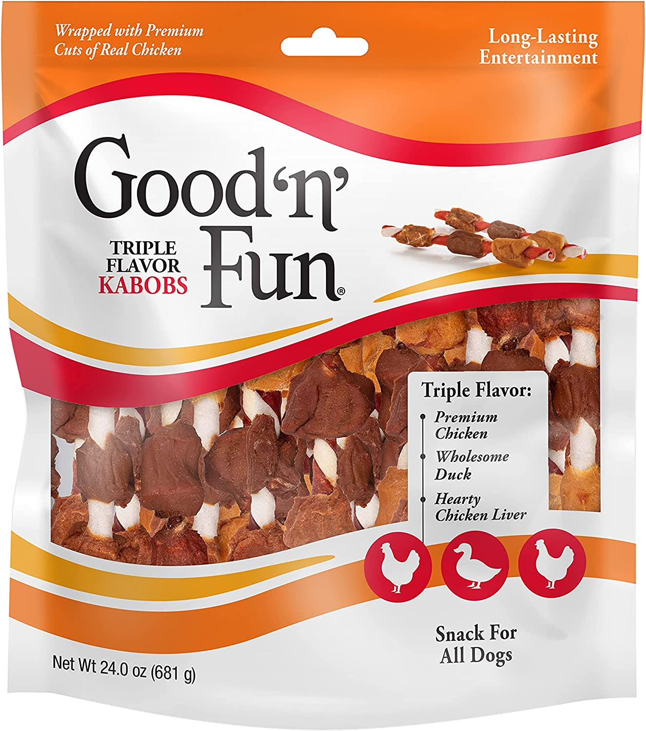 Good ‘n’ Fun Triple Flavor Kabobs Chews for All Dogs-24 Ounces