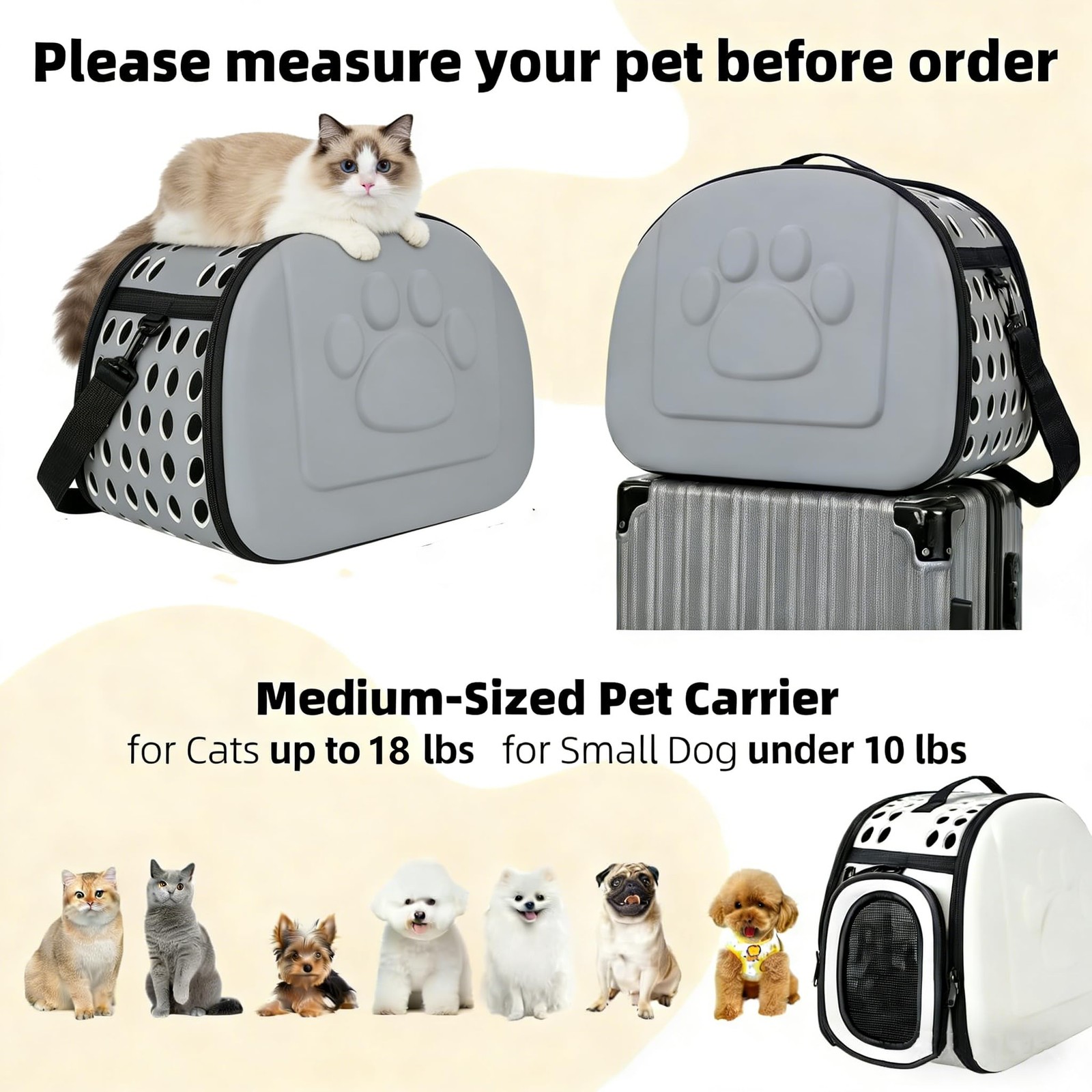 Cats Carrier for Cats & Small Dogs, Up to 18lbs, Gray