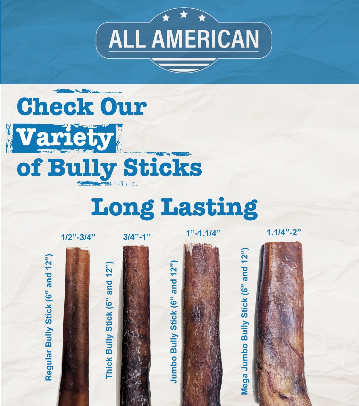 All American Bully Sticks Odor Free, Rawhide Alternative, Grass Fed, All Natural