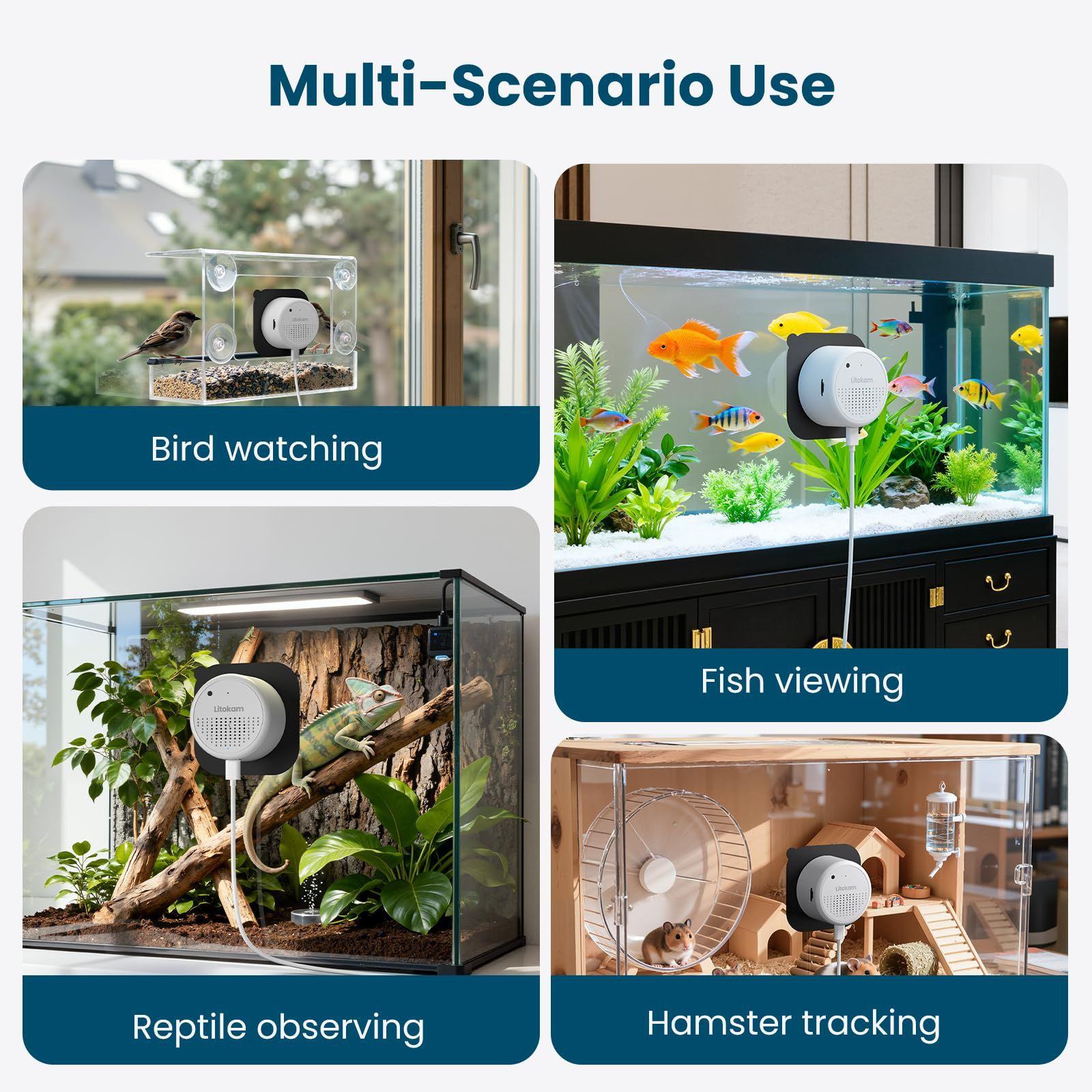 litokam F1.0 Aperture Fish Tank & Reptile Pet Camera.2K 3MP Single, White