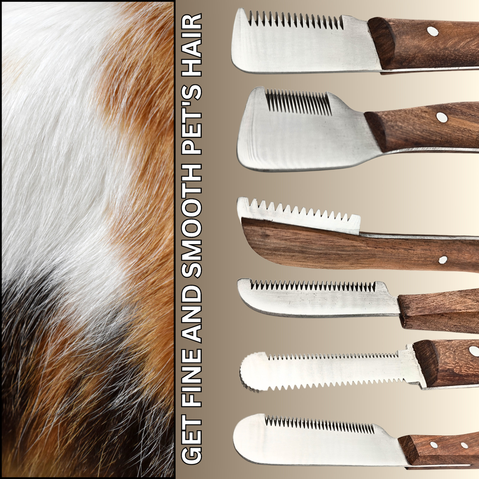 Professional Stripping Knife kit (6 Pieces Set) for Dogs & Pets, Wooden Handle