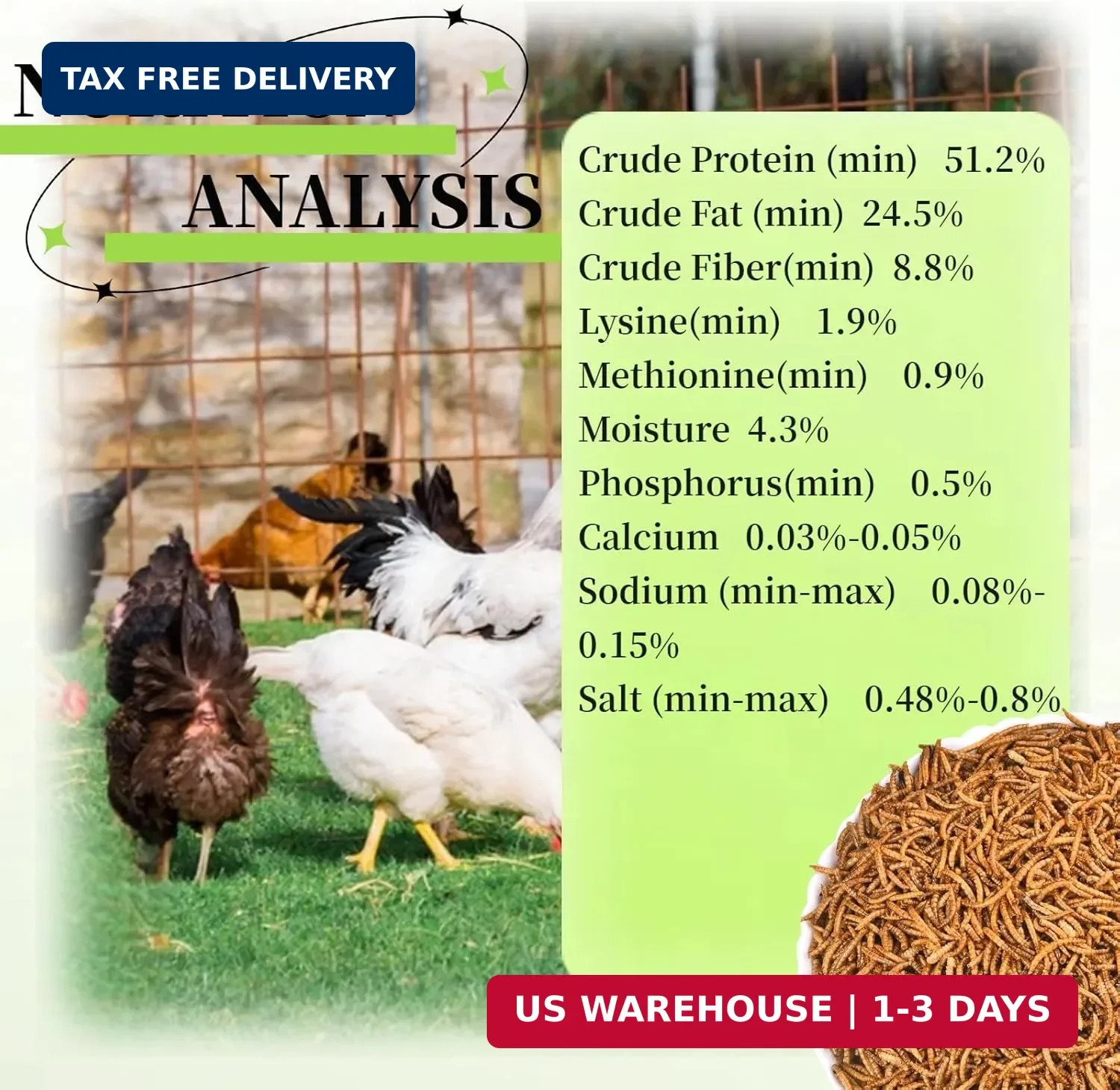SANSECT 10 LB Dried Mealworms, 100% Natural, Non-GMO Mealworms for Chickens-High