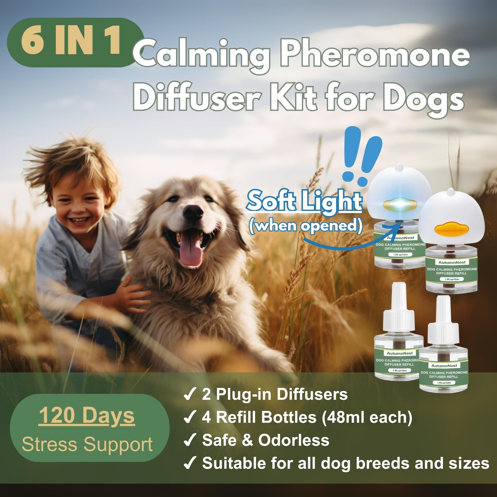 Dog Pheromone Calming Diffuser Kit, Calming Diffuser for Dog (2 Plug-Ins & 4×…