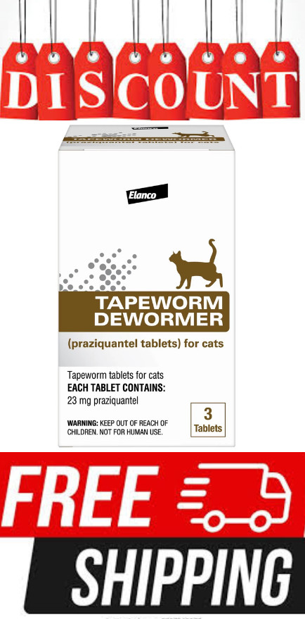 Elanco Tapeworm Dewormer for Cats 3 Tablets Praziquantel Worm Removal Treatment