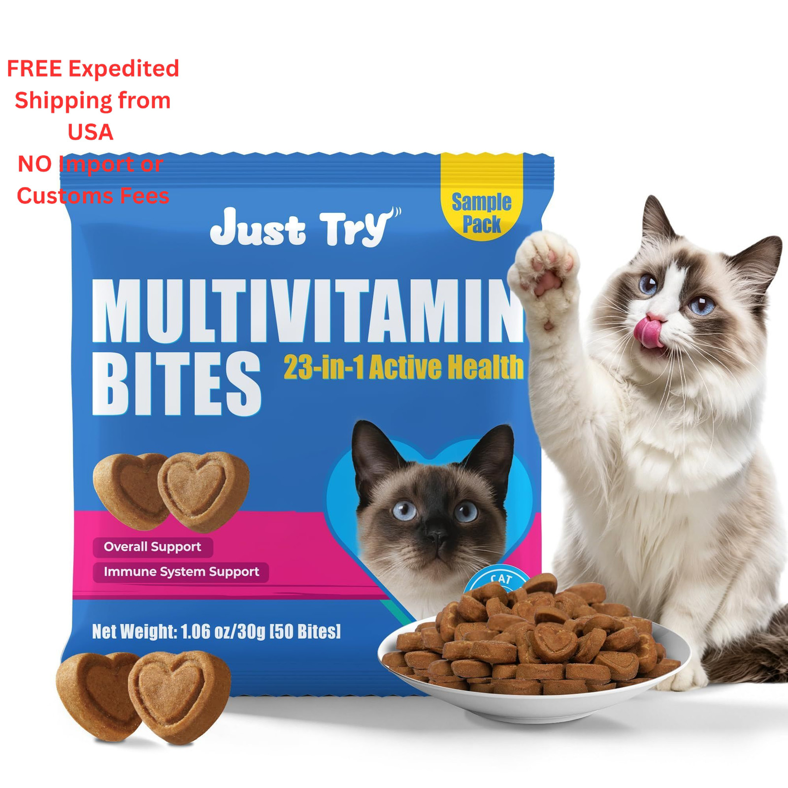 Just Try 23 in 1 Taurine for Cats Vitamins Treats with 1.06 oz, brown