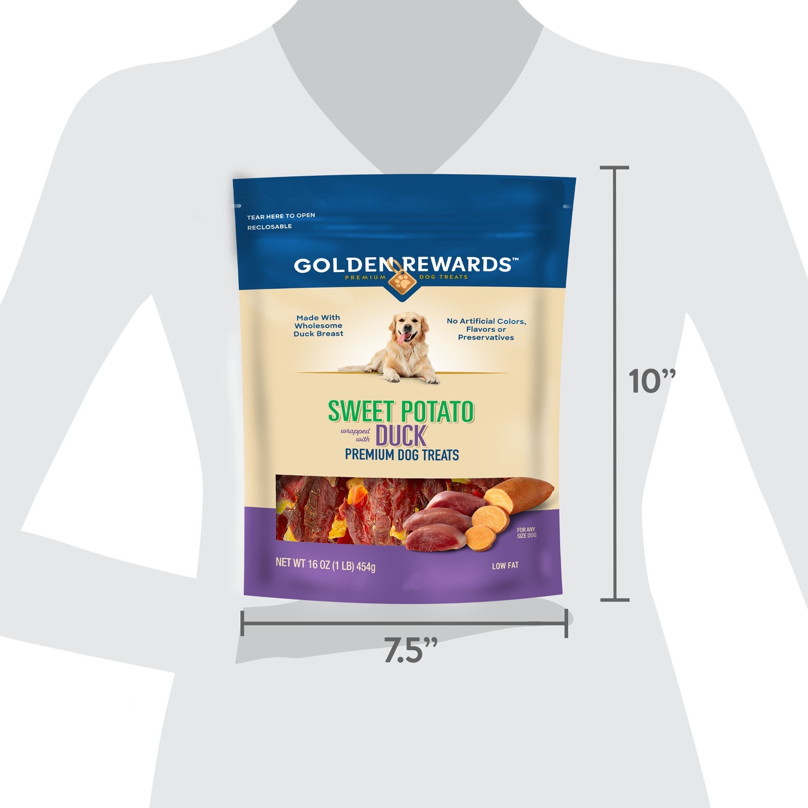 (4 pack) Golden Rewards Sweet Potato Wrapped w Duck Premium Treats for Dogs 16oz