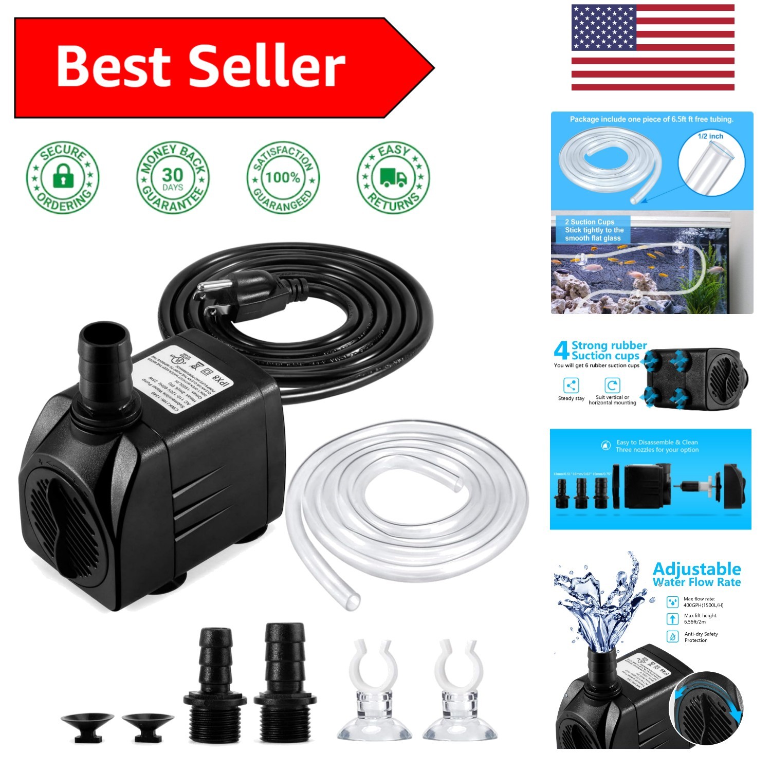 Durable 25W Fountain Pump with Adjustable Flow for Quiet Outdoor Relaxation