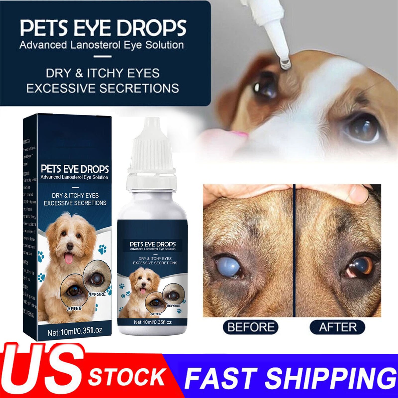 Eye Drops for Pets Bacterial,Viral and Fungal & Infections Dog Cat Treatment US