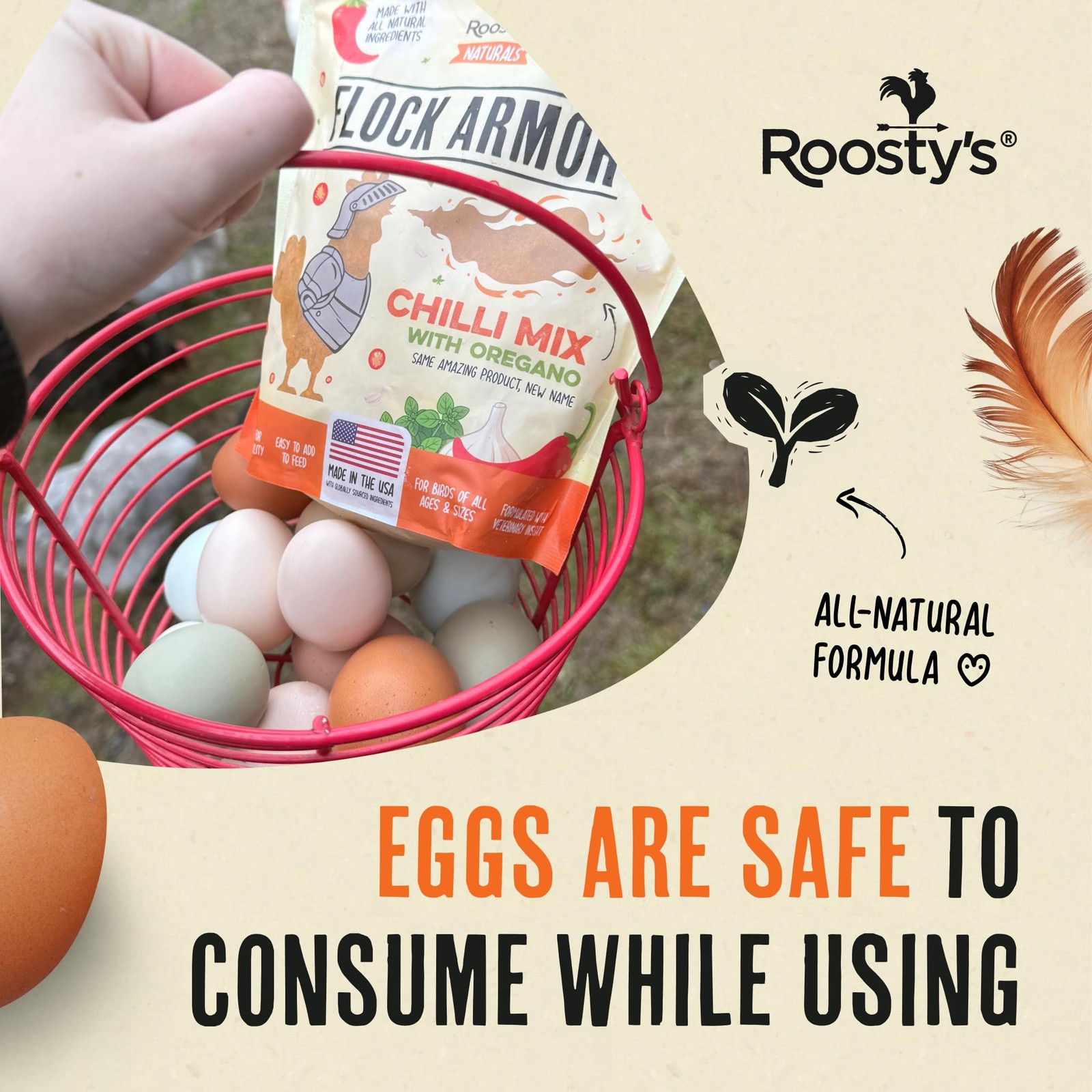 Roosty’s Naturals Flock Armor Chicken 16 Ounce (Pack of 2), Orange and white