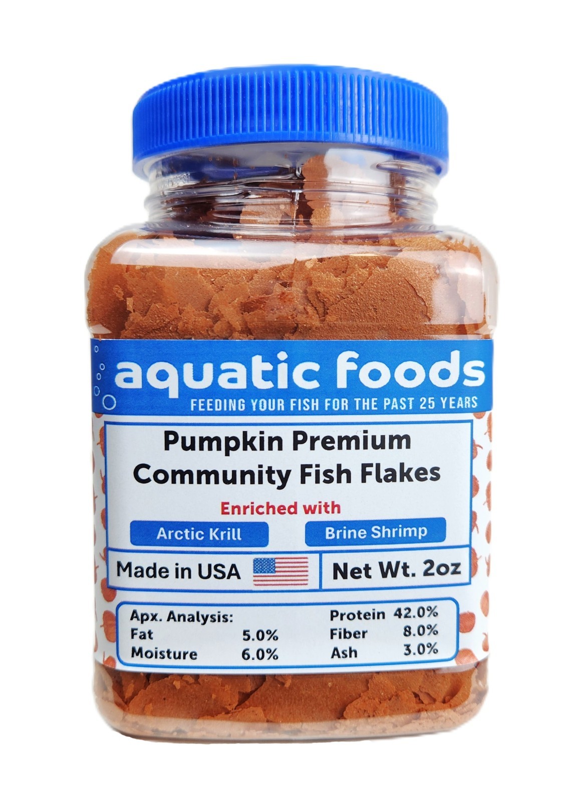 Pumpkin, Krill & Brine Shrimp Color Enhancing Premium Community Fish Flakes. Jar