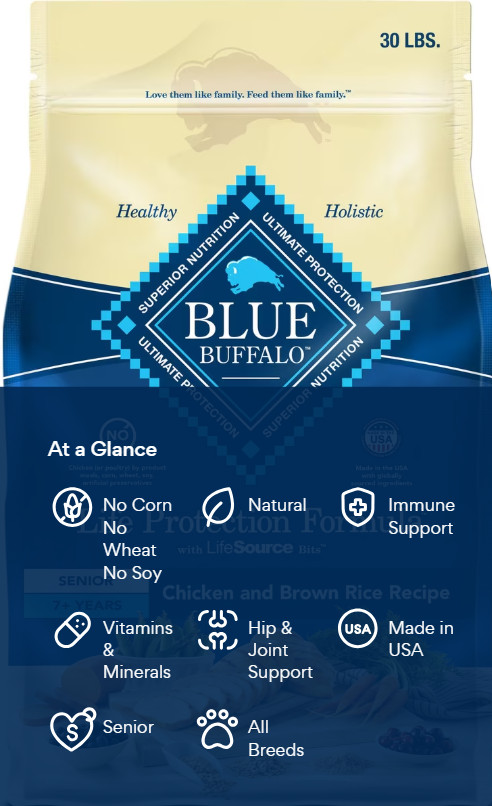 Blue Buffalo Life Formula Senior Chicken & Brown Rice Recipe Dry Dog Food, 30 lb