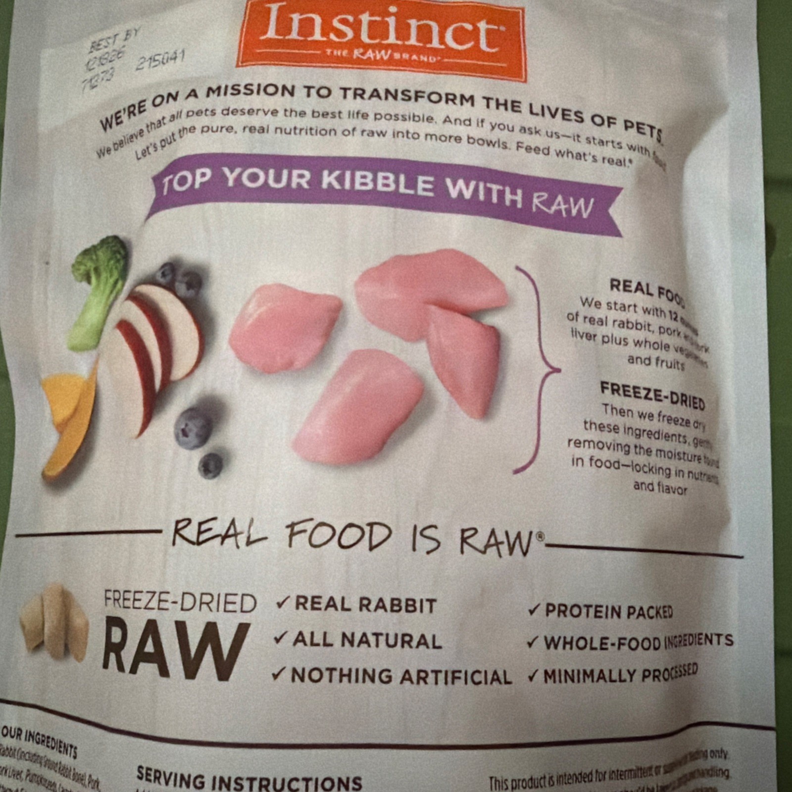 Instinct Freeze Dried Raw Boost Mixers Grain Free Farm Raised Rabbit For CATS