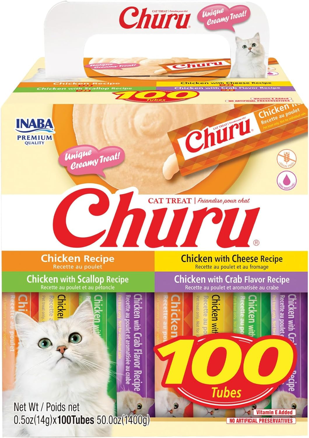 Churu Cat Treats, Lickable, Squeezable Creamy Purée with Vitamin E, 0.5 Ounces p