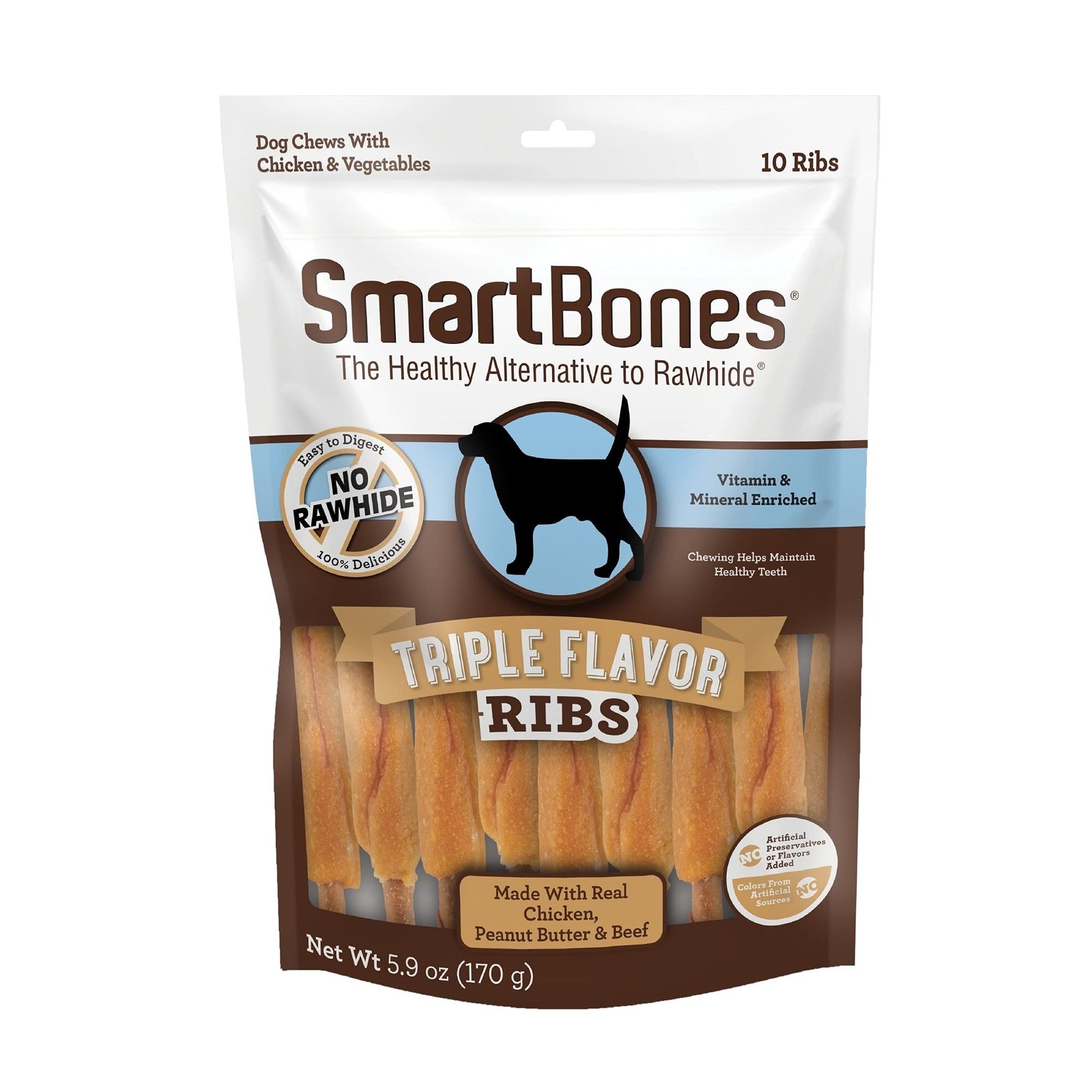 Chews Triple Flavor Rib Wing No Artificial 10 Count SmartBones Dog Colors Treat