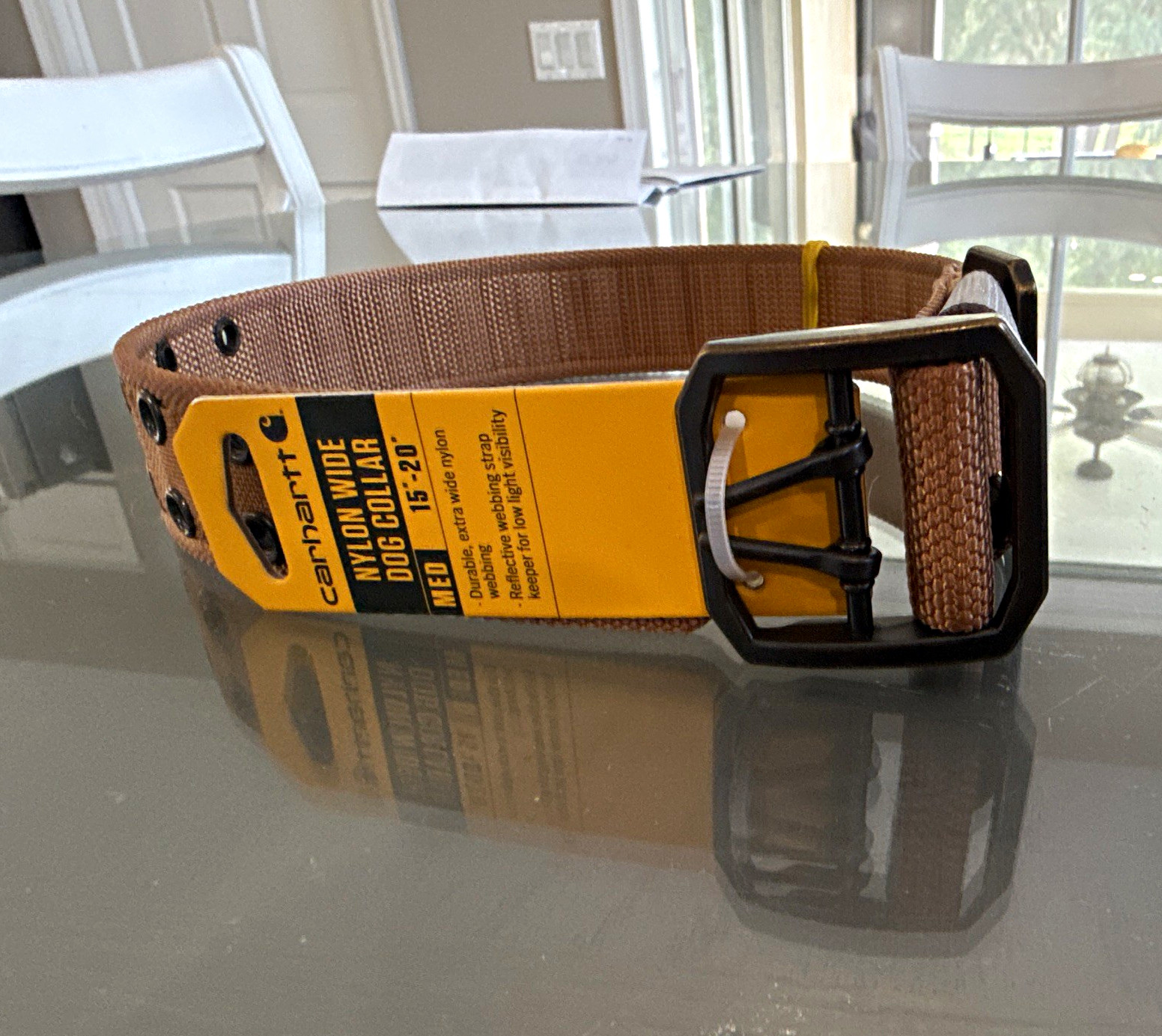Carhartt Nylon Wide Dog Collar, Medium (15-20 in), Brown, Reflective