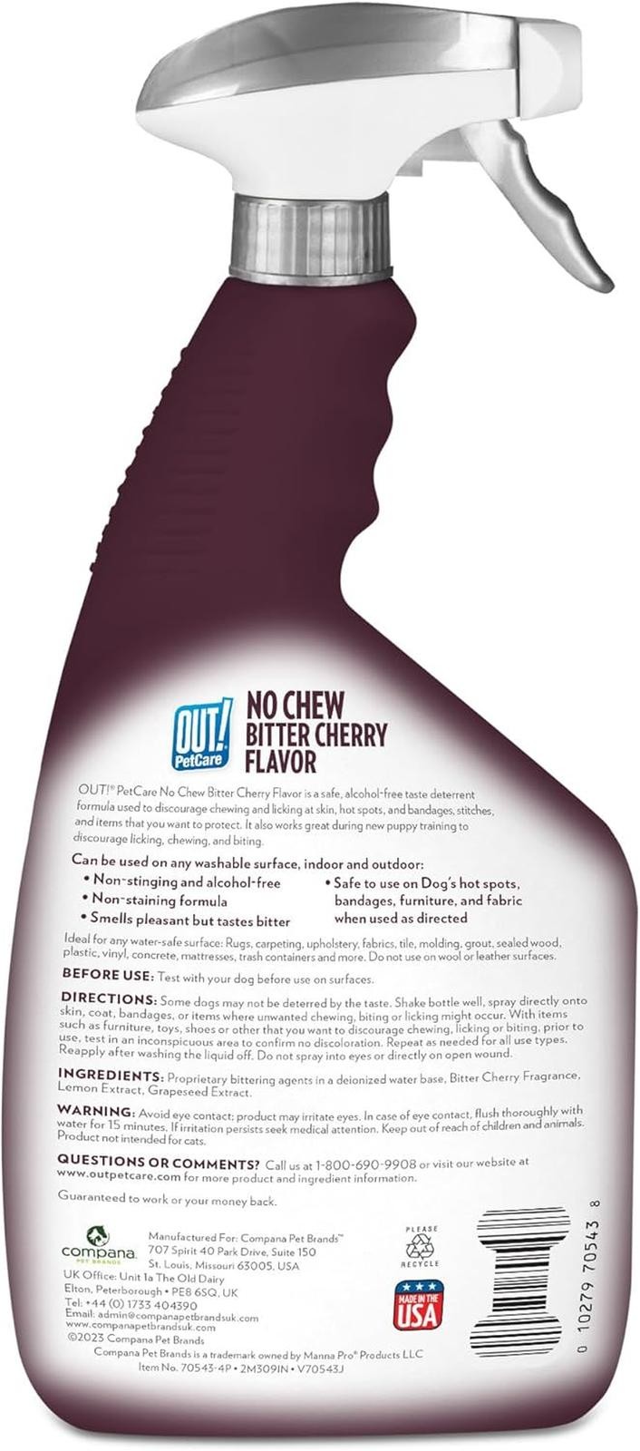 Petcare No Chew Bitter Cherry Flavor Deterrent, Puppy Training, No Chew Spray Fo