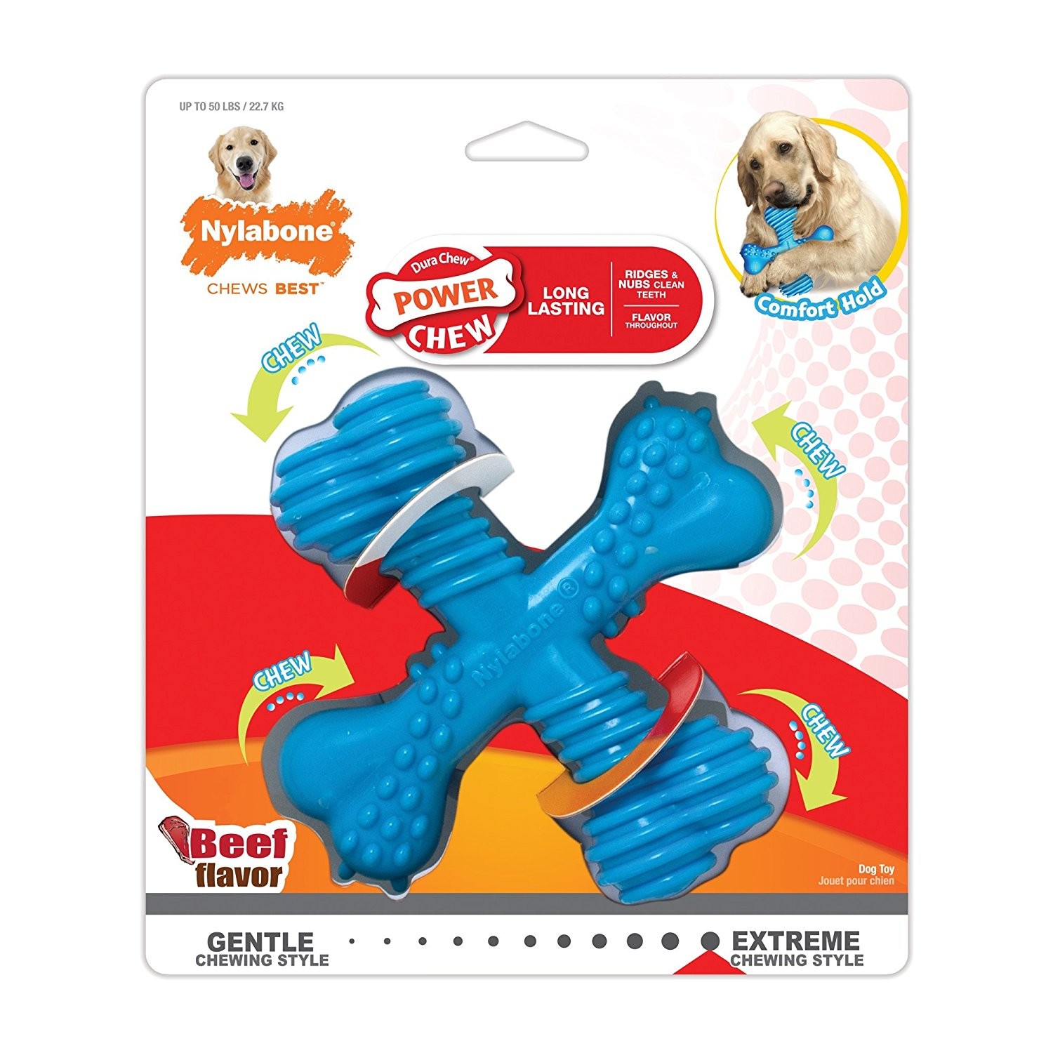 Nylabone Power Chew Beef Flavored Large X Bone for Dogs up to 50 Pounds