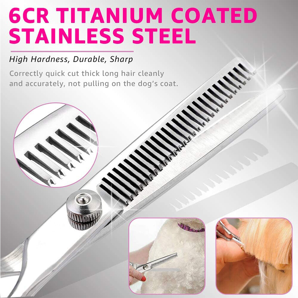 Professional Pet Dog Grooming Combs Scissors Kit Straight Curved Thinning Shears