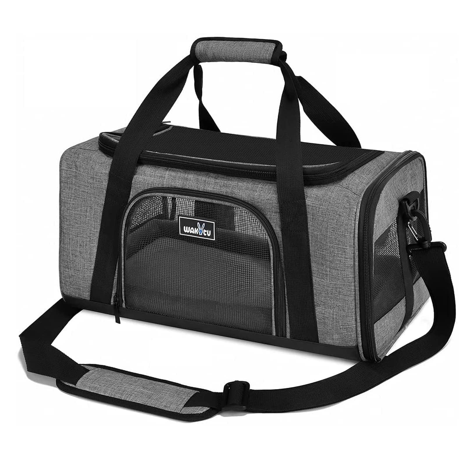 Wakytu Airline Approved Pet Carrier, TSA 17.7″L x 11.0″W x 8.3″H, 1.0 Grey