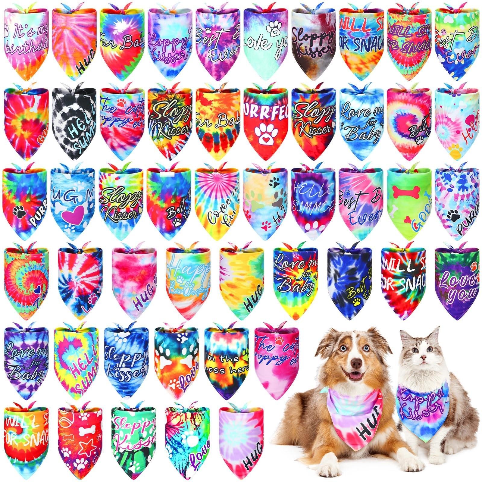 50 Pcs Dog Bandanas Bulk Pet Bibs Colorful Triangle Scarf Pet Bandanas for Me…
