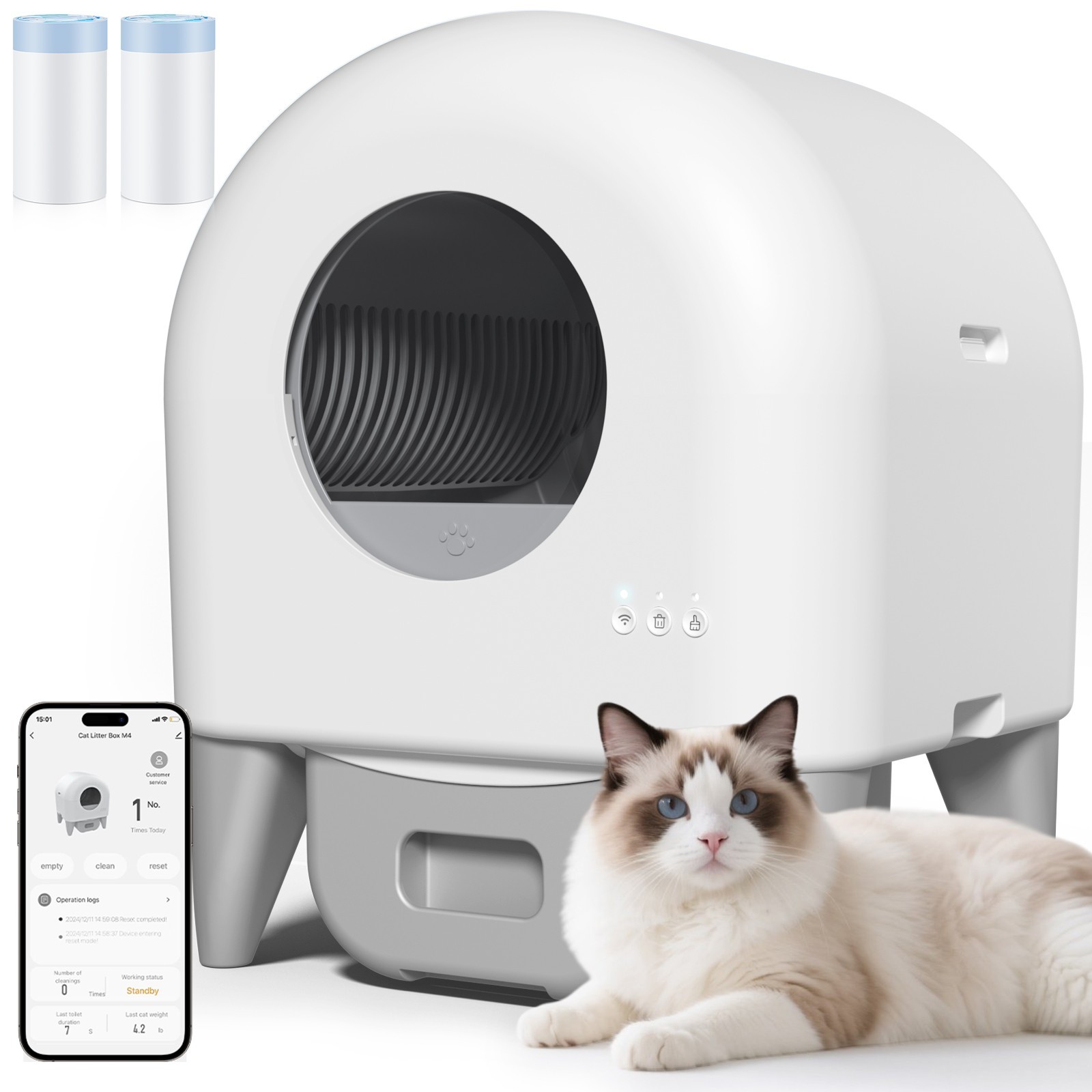 Used Self Cleaning Litter Box, Large Capacity Automatic Cat Litter Box