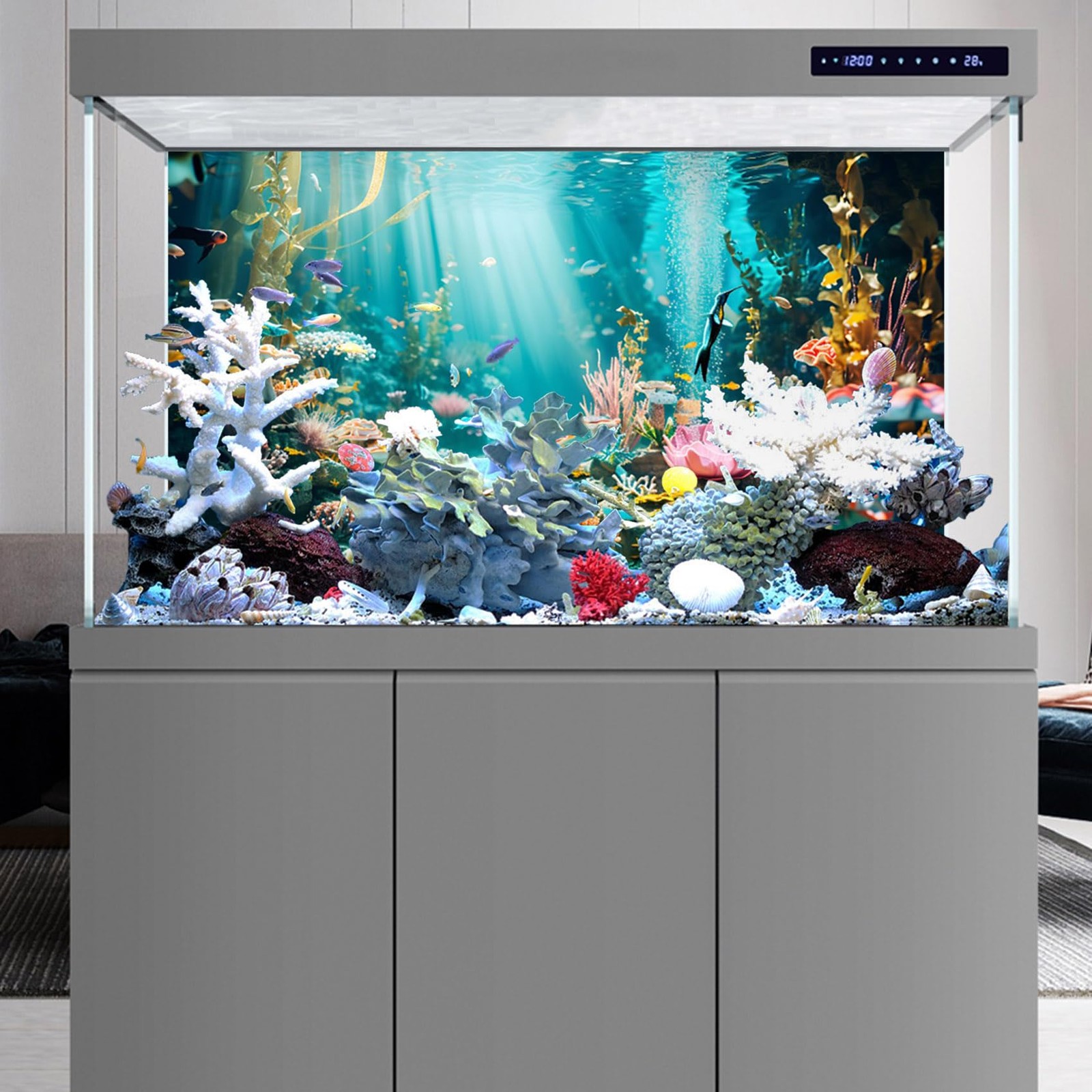 YongFoto Fish Tank Background 48×18 inch Aquarium 48x18in/120x45cm, Blue-2