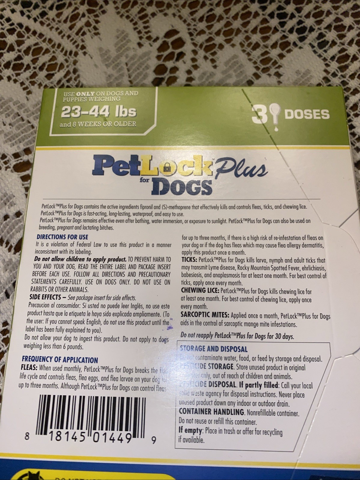 PETLOCK PLUS FOR DOGS 23-44lbs. 3 DOSES,SEE PICTURES AND DESCRIPTION