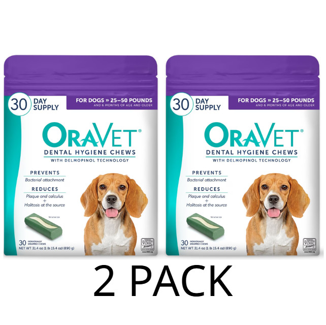 (2 PACK) OraVet Dental Hygiene Chews for Medium Dogs 25-50 lbs Purple Pouch