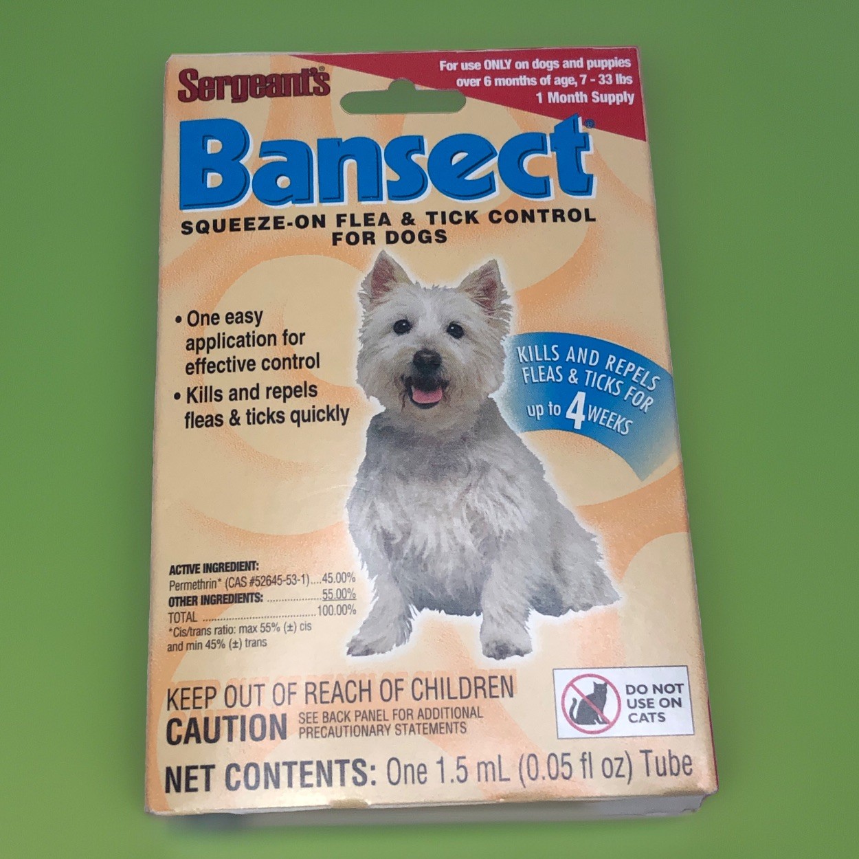 4 dog canine flea tick control Bansect squeeze on Sergeants 7 to 33 lbs