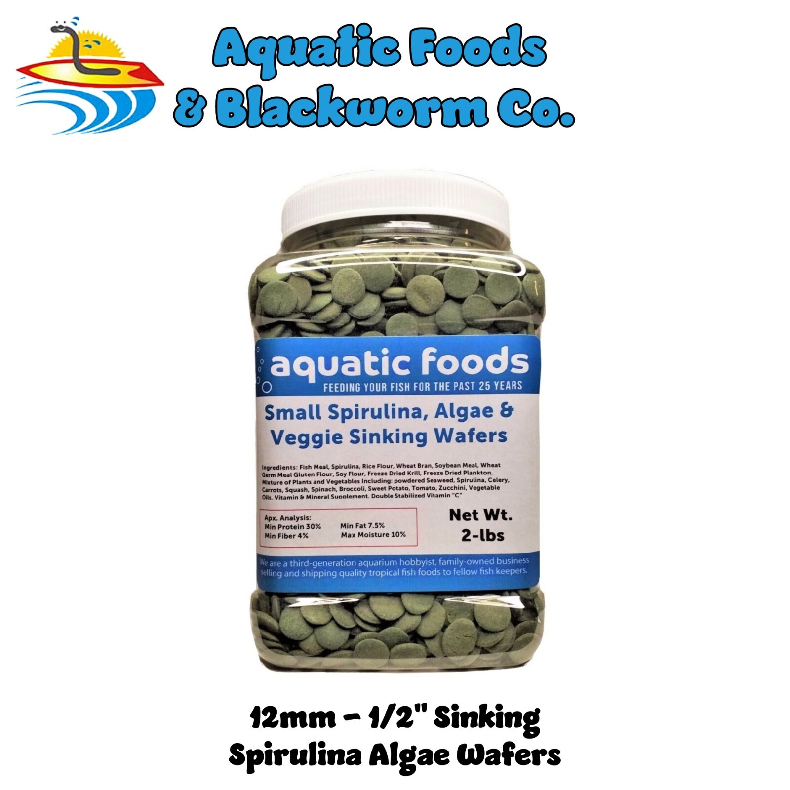 2-lb Small Sinking Wafers of Spirulina, Algae, for Shrimp, Plecos, Catfish AFI