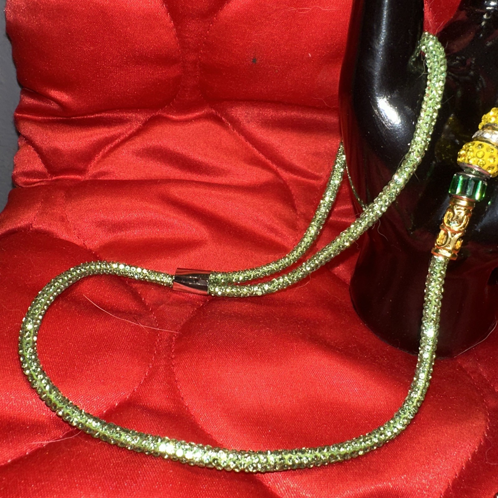 38-inch Dog Show Lead GREEN and GOLD with beads Rhinestone NEW! SPARKLE!