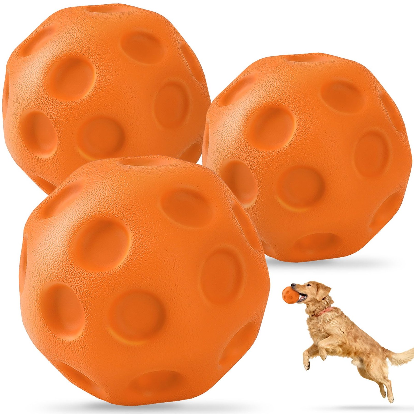 KIPRITII 3 Pack Dog Balls for Medium & Large Dogs – High Bounce & Orange