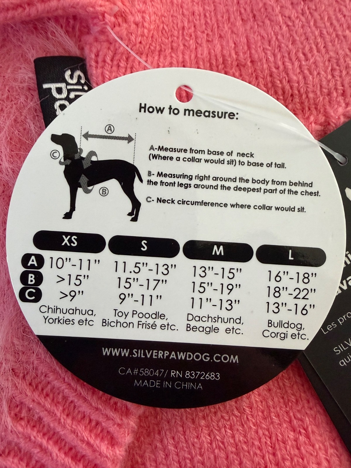 New Silver Paw Dog Sweater – Pink – Size Small