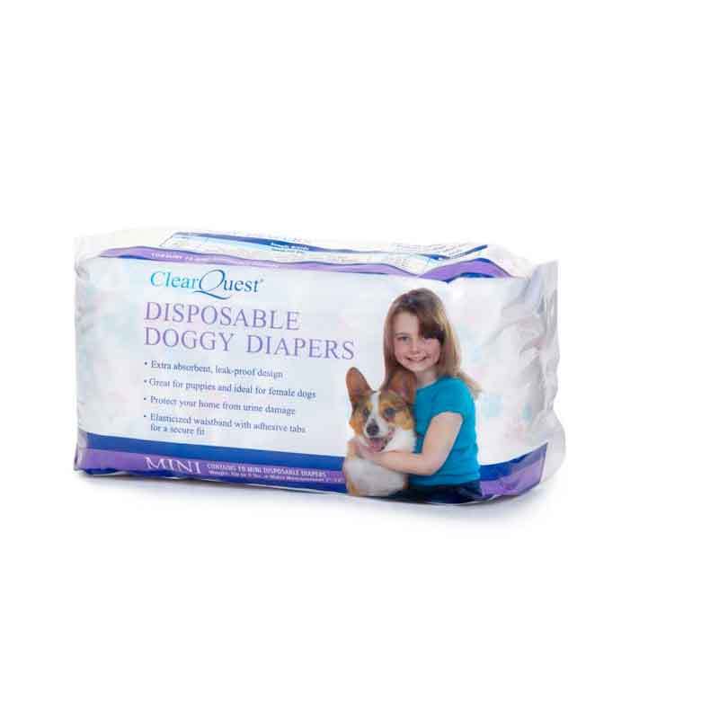 ClearQuest 10 pk Disposable Pet Dog Diapers 5 Sizes Available:Mini, XS, S, M, L
