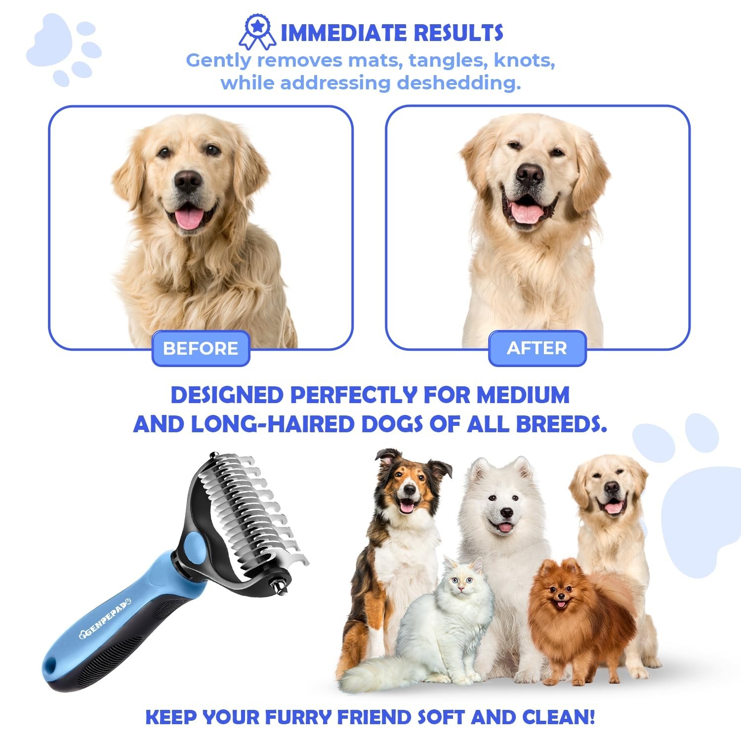 Undercoat Rake for Dogs & Cats, Dematting Comb with Extra Wide Double-Sided S…