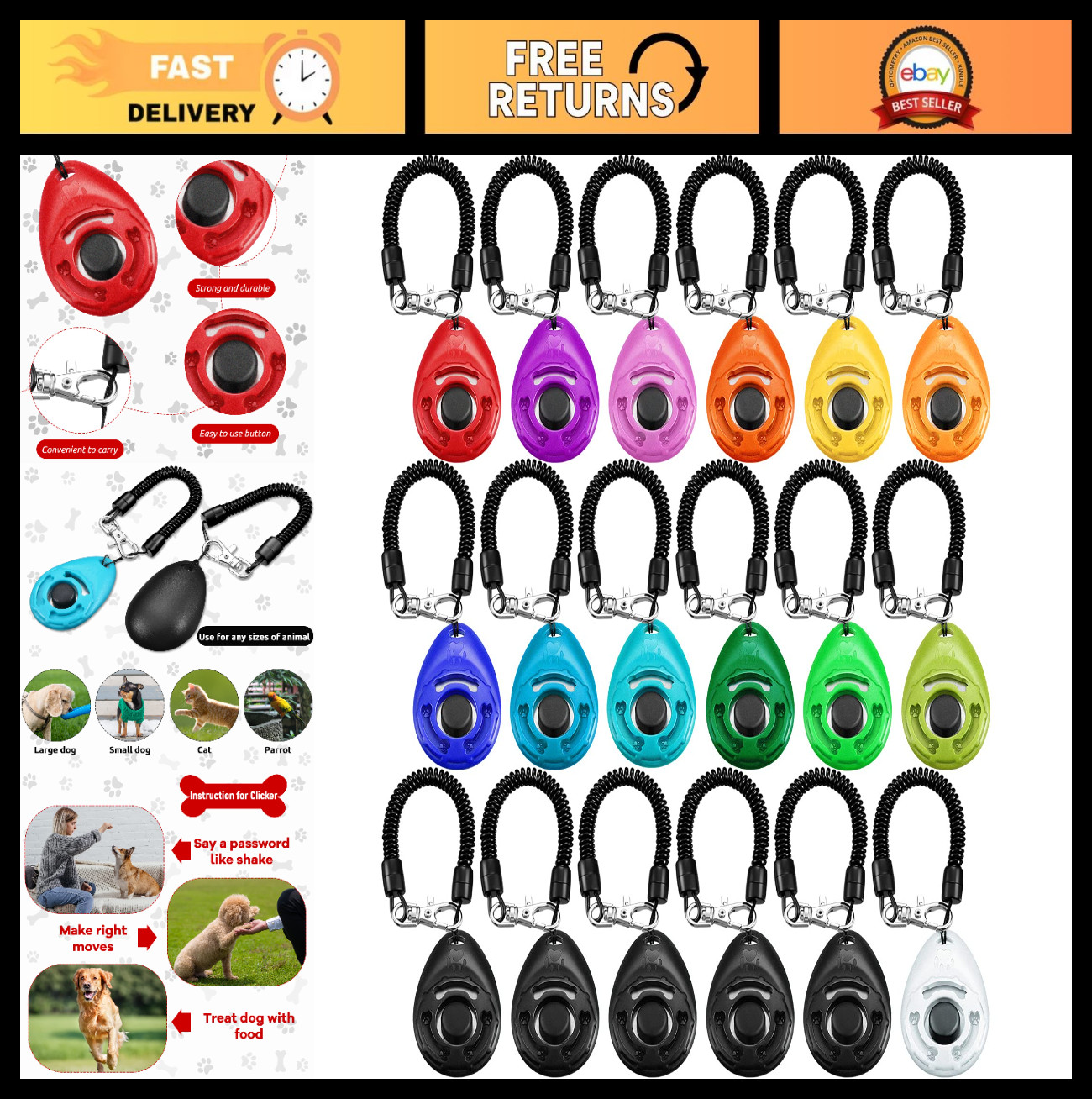 18 Pack Dog Training Clickers with Wrist Strap – Pet Behavior Training Tools for