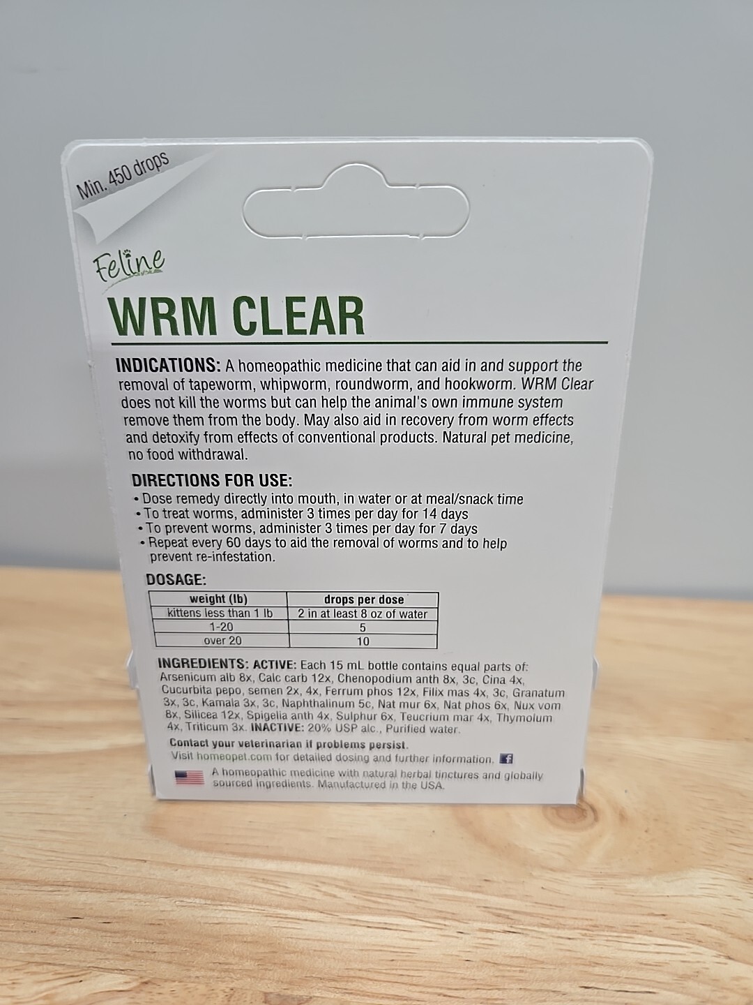 HomeoPet Feline Wrm Clear 450 Drops per Bottle 15 mL