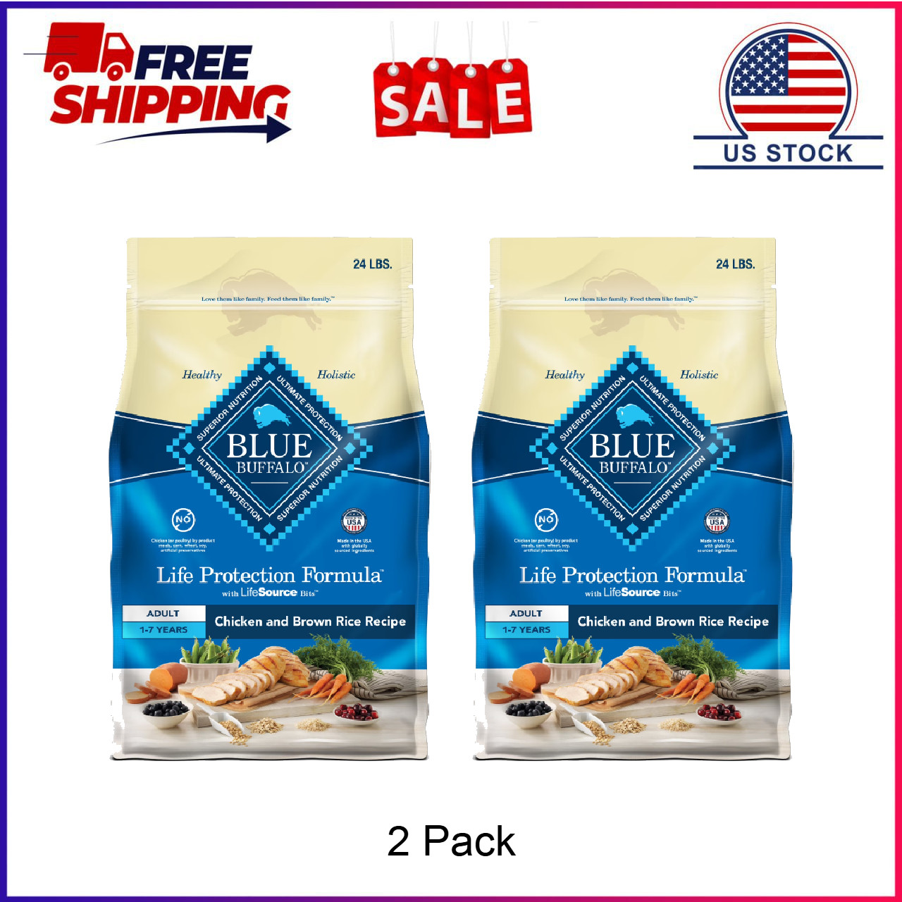 2 Pack, Blue Buffalo Life Protection Formula Adult Chicken & Brown Rice Recipe